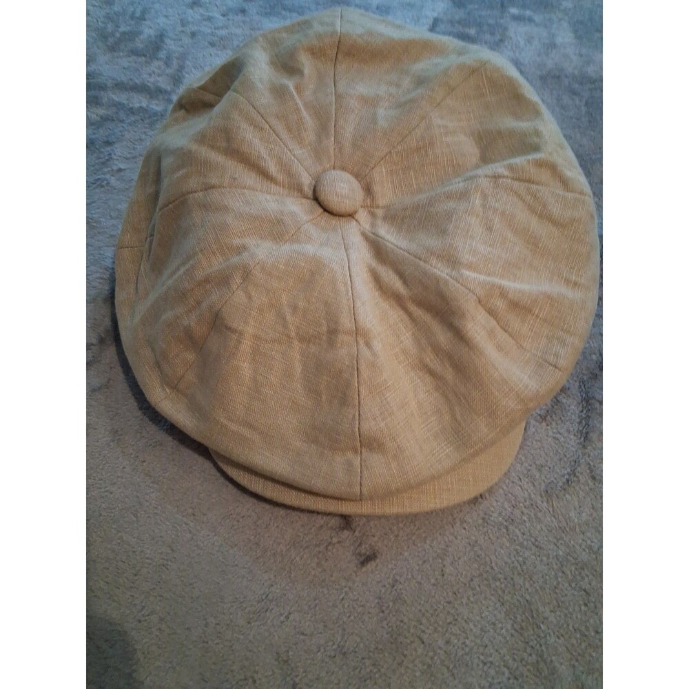 Botvela Newsboy Cap Tan Small 100% Linen  63 cm 7 1/4 Vintage